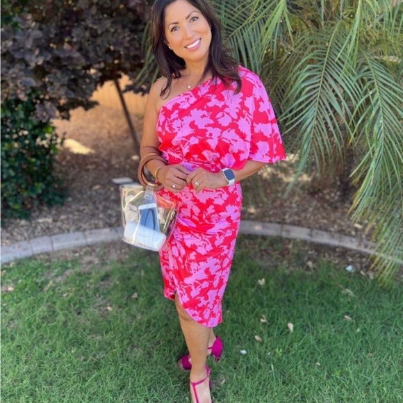 Amazon Beautisun One Shoulder Floral Print Ruched Midi Dress. Size L - Picture 10 of 10